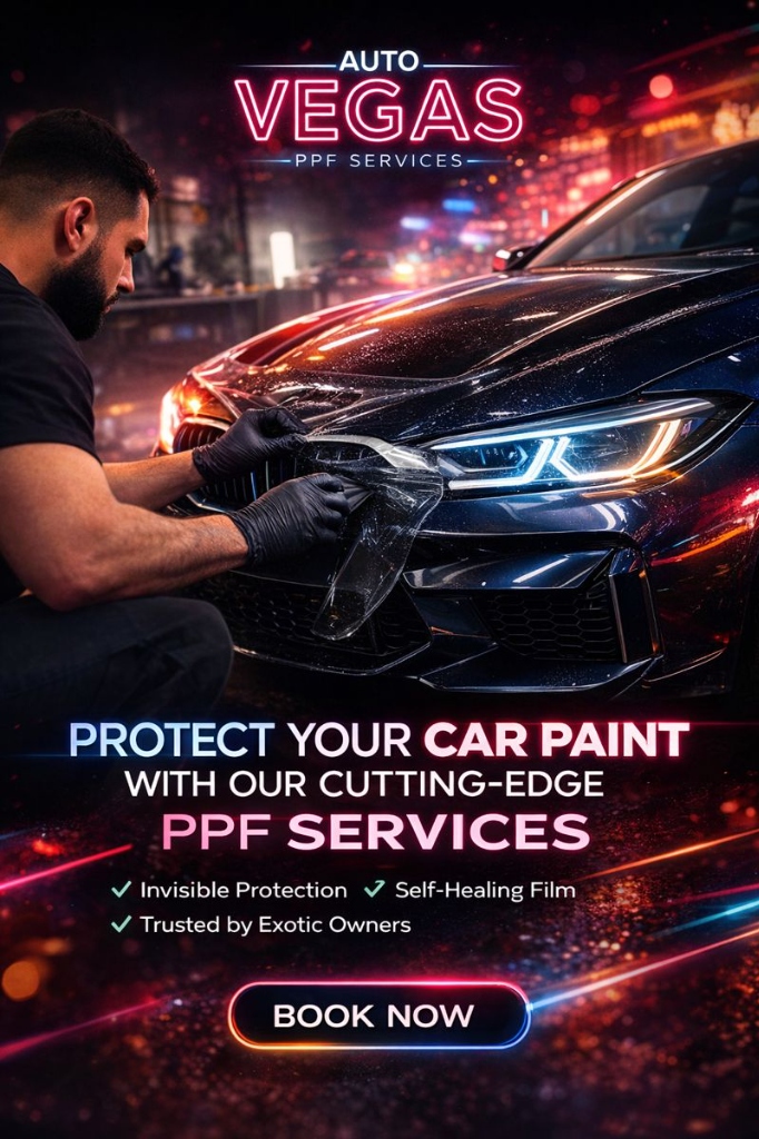 Auto Vegas PPF advertisement showcasing paint protection film services for luxury cars