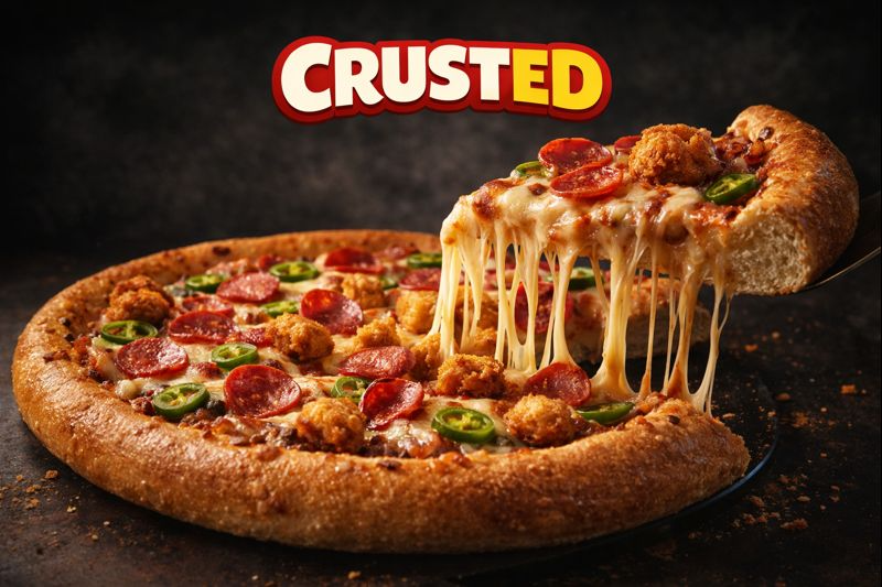 Professional food photography of a cheesy pepperoni pizza with high-end lighting