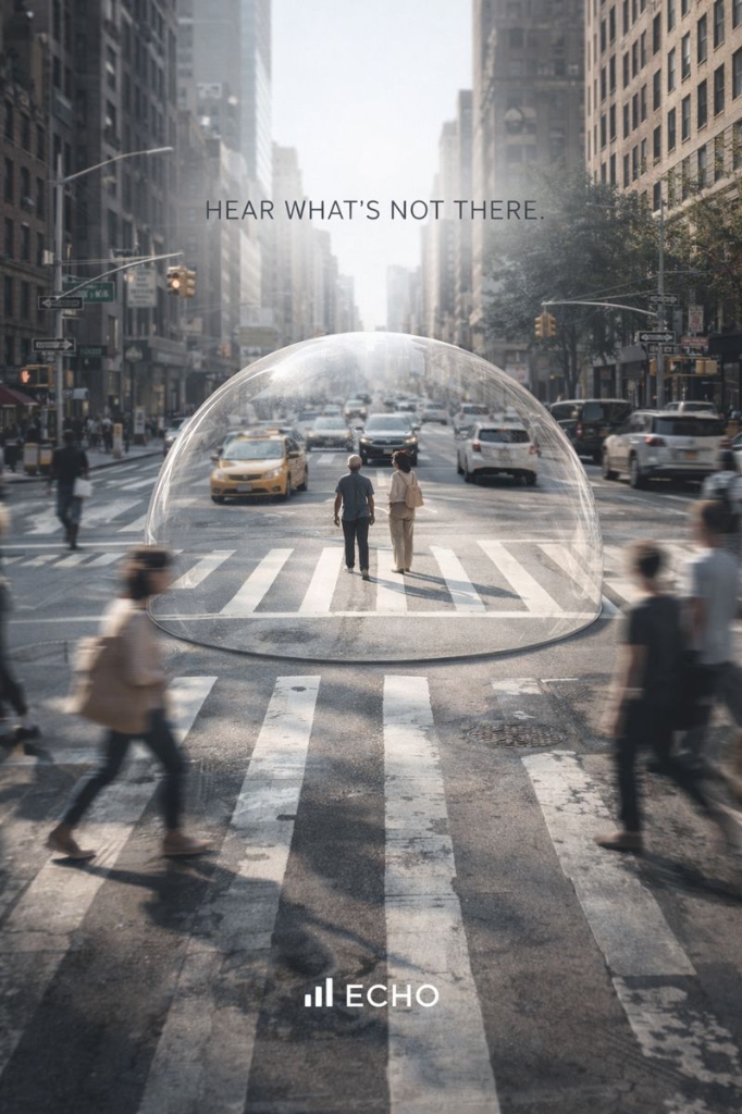 People walking inside a protective glass bubble in New York City for Echo brand campaign